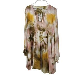 YOUNG FABULOUS AND BROKE Tie Dye Long Sleeve Tunic Top Womens Extra Small XS